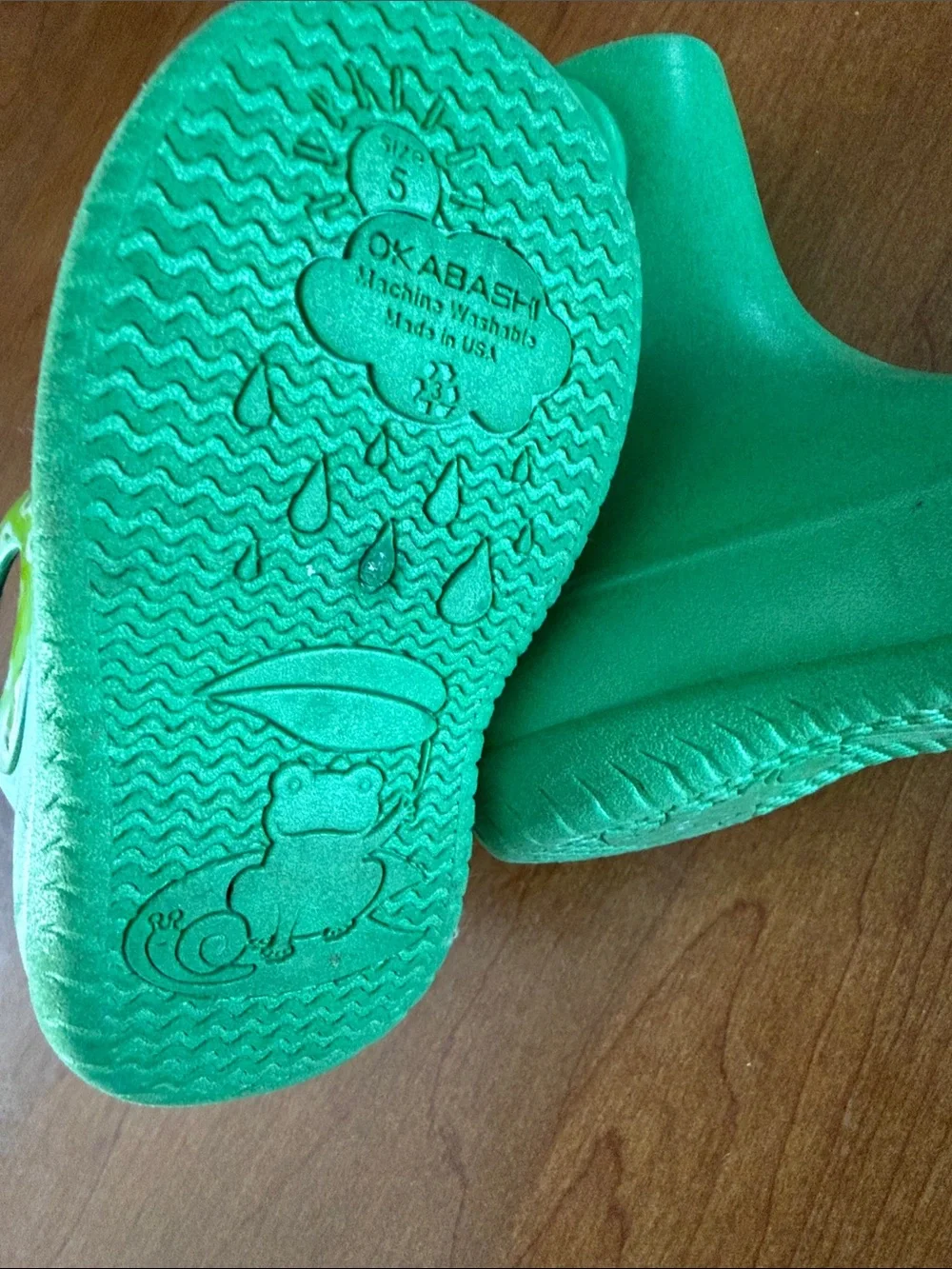 Kids Okabashi Green Slip-On Rain Boots Monster eyes